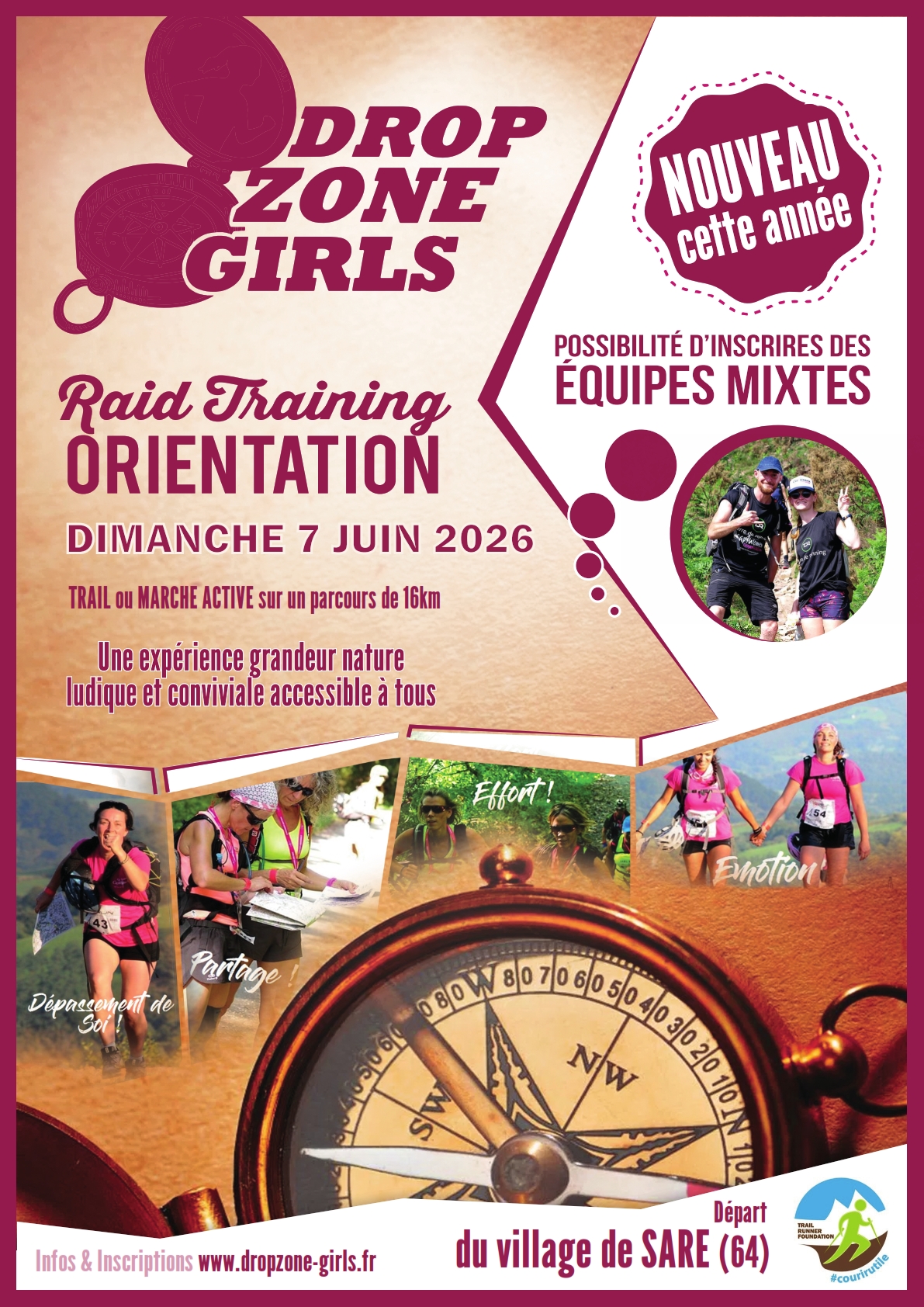 affiche raid training Orientation Drop Zone Girls 2026 au depart du village de SARE 64